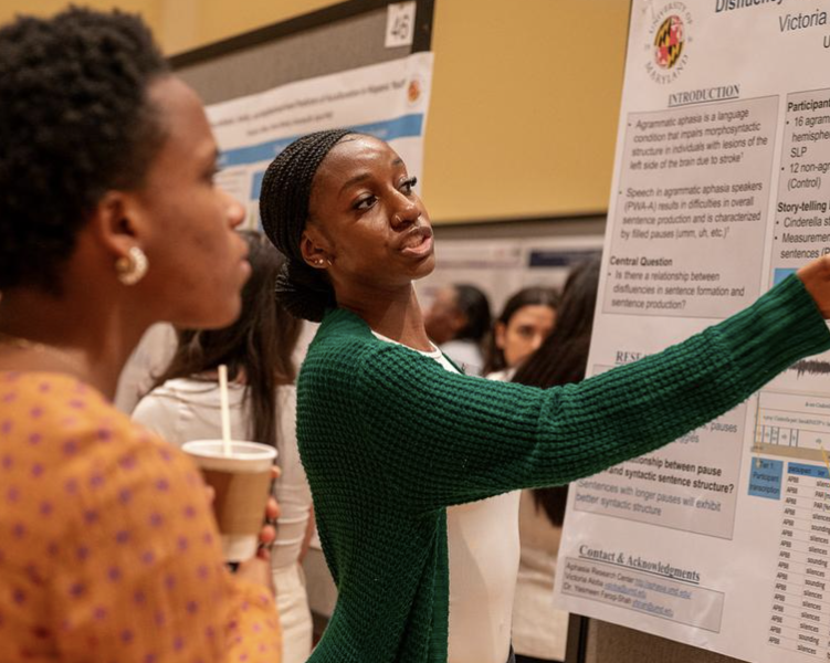 Undergraduate student researcher presenting