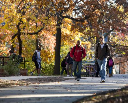 students walking on campus